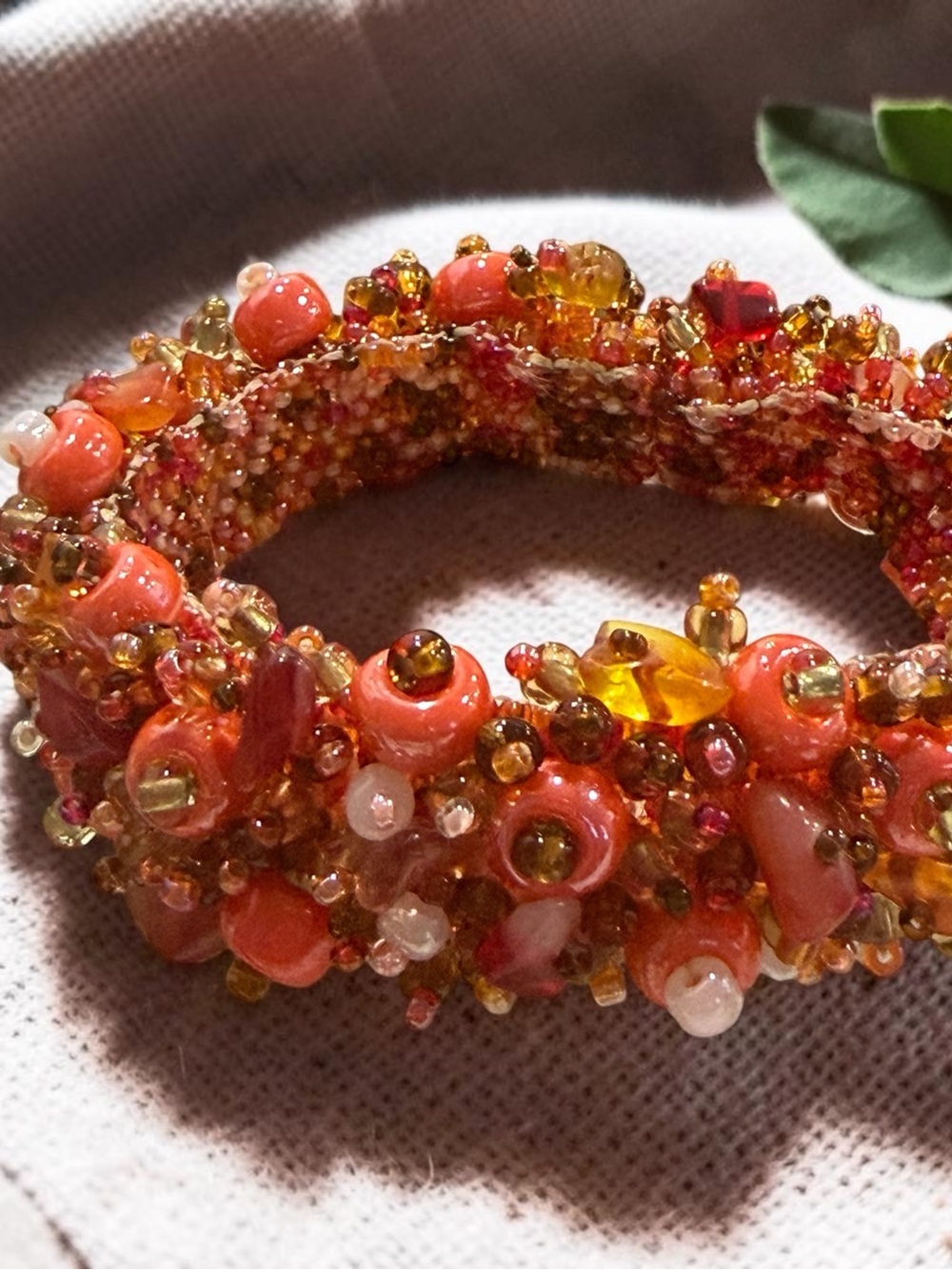 Handmade Orange Beaded Statement Bracelet